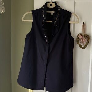 J. Crew Navy Embellished Collar Blouse